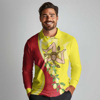 La Sicilia Long Sleeve Polo Shirt Bandiera della Sicilia Motif