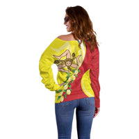 La Sicilia Off Shoulder Sweater Bandiera della Sicilia Motif