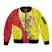 La Sicilia Sleeve Zip Bomber Jacket Bandiera della Sicilia Motif