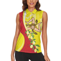 La Sicilia Women Sleeveless Polo Shirt Bandiera della Sicilia Motif