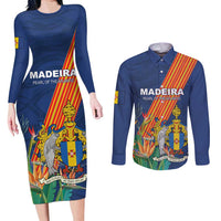 Personalized Madeira Couples Matching Long Sleeve Bodycon Dress and Long Sleeve Button Shirt Das Ilhas as Mais Belas e Livres