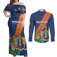 Personalized Madeira Couples Matching Off Shoulder Maxi Dress and Long Sleeve Button Shirt Das Ilhas as Mais Belas e Livres