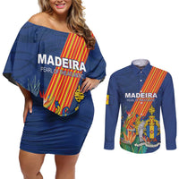 Personalized Madeira Couples Matching Off Shoulder Short Dress and Long Sleeve Button Shirt Das Ilhas as Mais Belas e Livres