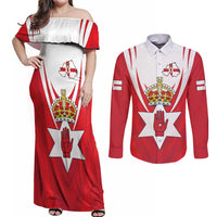 Personalized Northern Ireland Couples Matching Off Shoulder Maxi Dress and Long Sleeve Button Shirt Coat Of Arms With Map