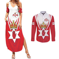 Personalized Northern Ireland Couples Matching Summer Maxi Dress and Long Sleeve Button Shirt Coat Of Arms With Map