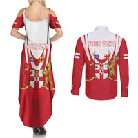 Personalized Northern Ireland Couples Matching Summer Maxi Dress and Long Sleeve Button Shirt Coat Of Arms With Map