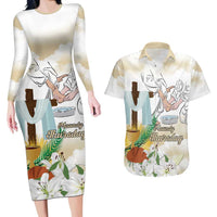 Happy Maundy Thursday Couples Matching Long Sleeve Bodycon Dress and Hawaiian Shirt Jesus Christ Washing Feet