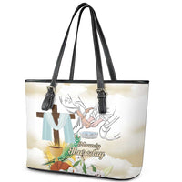 Happy Maundy Thursday Leather Tote Bag Jesus Christ Washing Feet