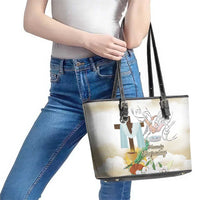 Happy Maundy Thursday Leather Tote Bag Jesus Christ Washing Feet