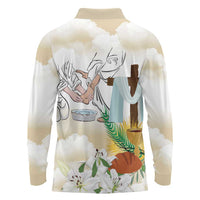 Happy Maundy Thursday Long Sleeve Polo Shirt Jesus Christ Washing Feet
