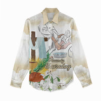 Happy Maundy Thursday Women Casual Shirt Jesus Christ Washing Feet