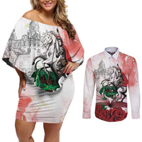 Happy Saint George's Day Couples Matching Off Shoulder Short Dress and Long Sleeve Button Shirt Diada de Sant Jordi