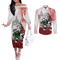 Happy Saint George's Day Couples Matching Off The Shoulder Long Sleeve Dress and Long Sleeve Button Shirt Diada de Sant Jordi