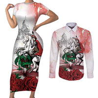 Happy Saint George's Day Couples Matching Short Sleeve Bodycon Dress and Long Sleeve Button Shirt Diada de Sant Jordi