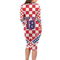 Custom World Football Croatia Long Sleeve Bodycon Dress Fearless Red Check Power