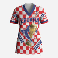 Custom World Football Croatia Scrub Top Fearless Red Check Power