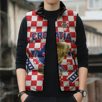 Custom World Football Croatia Sleeveless Puffer Jacket Fearless Red Check Power