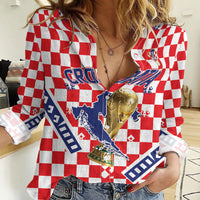 Custom World Football Croatia Women Casual Shirt Fearless Red Check Power