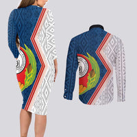 Cape Verde Couples Matching Long Sleeve Bodycon Dress and Long Sleeve Button Shirt Verde Coat Of Arms And Pattern - Wonder Print Shop
