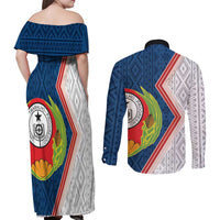 Cape Verde Couples Matching Off Shoulder Maxi Dress and Long Sleeve Button Shirt Verde Coat Of Arms And Pattern - Wonder Print Shop