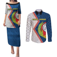 Cape Verde Couples Matching Puletasi and Long Sleeve Button Shirt Verde Coat Of Arms And Pattern - Wonder Print Shop