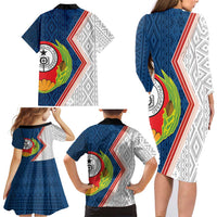 Cape Verde Family Matching Long Sleeve Bodycon Dress and Hawaiian Shirt Verde Coat Of Arms And Pattern - Wonder Print Shop