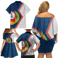 Cape Verde Family Matching Off Shoulder Short Dress and Hawaiian Shirt Verde Coat Of Arms And Pattern - Wonder Print Shop