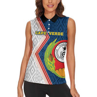 Cape Verde Women Sleeveless Polo Shirt Verde Coat Of Arms And Pattern - Wonder Print Shop