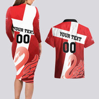Custom Denmark Football Couples Matching Long Sleeve Bodycon Dress and Hawaiian Shirt Mute Swan - Wonder Print Shop
