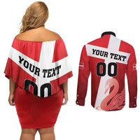 Custom Denmark Football Couples Matching Off Shoulder Short Dress and Long Sleeve Button Shirt Mute Swan - Wonder Print Shop