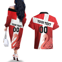 Custom Denmark Football Couples Matching Off The Shoulder Long Sleeve Dress and Hawaiian Shirt Mute Swan - Wonder Print Shop