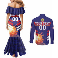 Custom Denmark Football Couples Matching Mermaid Dress and Long Sleeve Button Shirt Come On Danish Dynamite