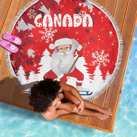 Canada Christmas Beach Blanket Santa Play Hockey - Winter Forest - Wonder Print Shop