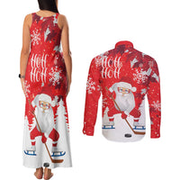 Canada Christmas Couples Matching Tank Maxi Dress and Long Sleeve Button Shirt Santa Play Hockey - Winter Forest - Wonder Print Shop