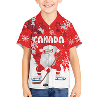 Canada Christmas Family Matching Long Sleeve Bodycon Dress and Hawaiian Shirt Santa Play Hockey - Winter Forest - Wonder Print Shop