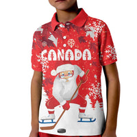 Canada Christmas Kid Polo Shirt Santa Play Hockey - Winter Forest - Wonder Print Shop