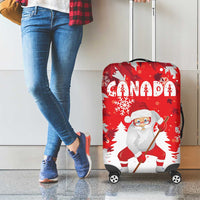 Canada Christmas Luggage Cover Santa Play Hockey - Winter Forest - Wonder Print Shop