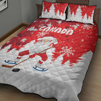 Canada Christmas Quilt Bed Set Santa Play Hockey - Winter Forest - Wonder Print Shop