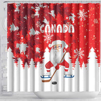 Canada Christmas Shower Curtain Santa Play Hockey - Winter Forest