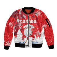 Canada Christmas Sleeve Zip Bomber Jacket Santa Play Hockey - Winter Forest - Wonder Print Shop
