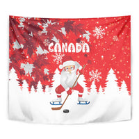 Canada Christmas Tapestry Santa Play Hockey - Winter Forest - Wonder Print Shop