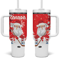 Canada Christmas Tumbler With Handle Santa Play Hockey - Winter Forest - Wonder Print Shop