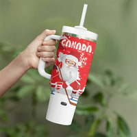 Canada Christmas Tumbler With Handle Santa Play Hockey - Winter Forest - Wonder Print Shop