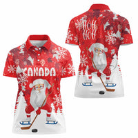 Canada Christmas Women Polo Shirt Santa Play Hockey - Winter Forest - Wonder Print Shop