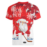 Canada Christmas Women V-Neck T-Shirt Santa Play Hockey - Winter Forest - Wonder Print Shop