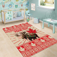 Personalized Canada Moose Area Rug Maple Leaf Christmas Lightning Art - Wonder Print Shop