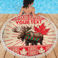 Personalized Canada Moose Beach Blanket Maple Leaf Christmas Lightning Art - Wonder Print Shop