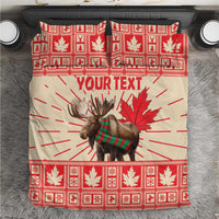Personalized Canada Moose Bedding Set Maple Leaf Christmas Lightning Art - Wonder Print Shop
