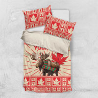 Personalized Canada Moose Bedding Set Maple Leaf Christmas Lightning Art - Wonder Print Shop