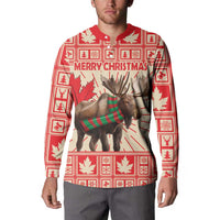 Personalized Canada Moose Button Sweatshirt Maple Leaf Christmas Lightning Art - Wonder Print Shop